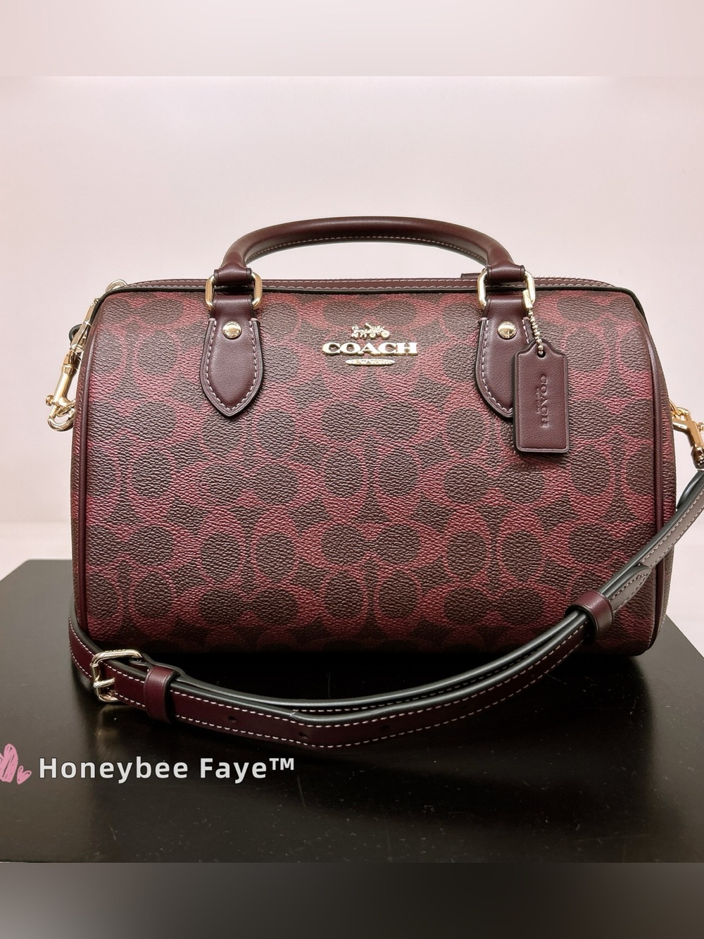 Coach Rowan Burgundy Signature Satchel cv961 black currant regular size